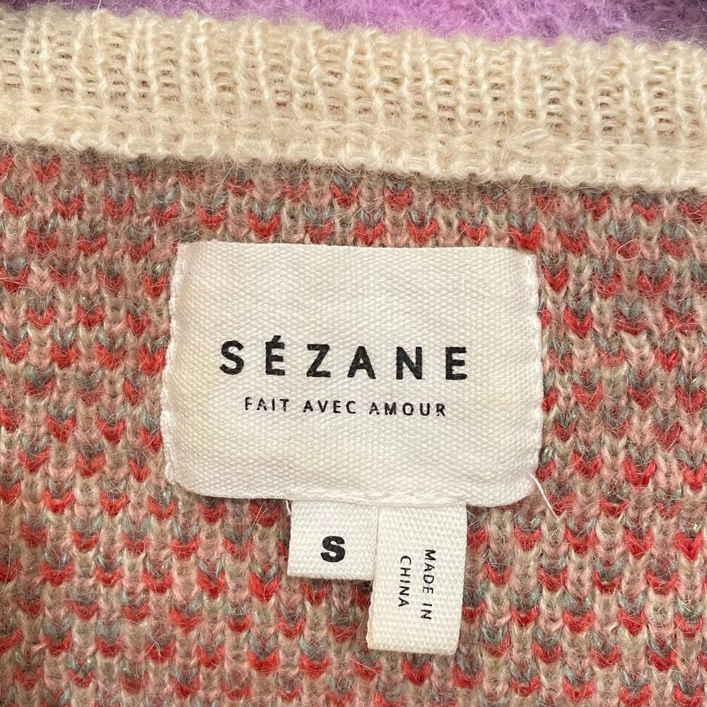 EUC Sezane Romane Floral Sparkle Mohair Wool Sweater Beige Red Small - Picture 8 of 10